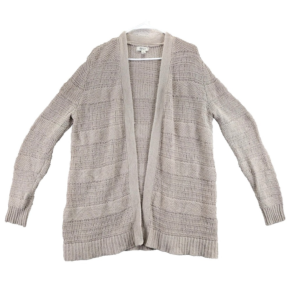 Style & Co Open Front Knit Cardigan Sweater Beige Textured Medium